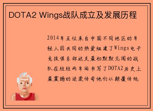 DOTA2 Wings战队成立及发展历程